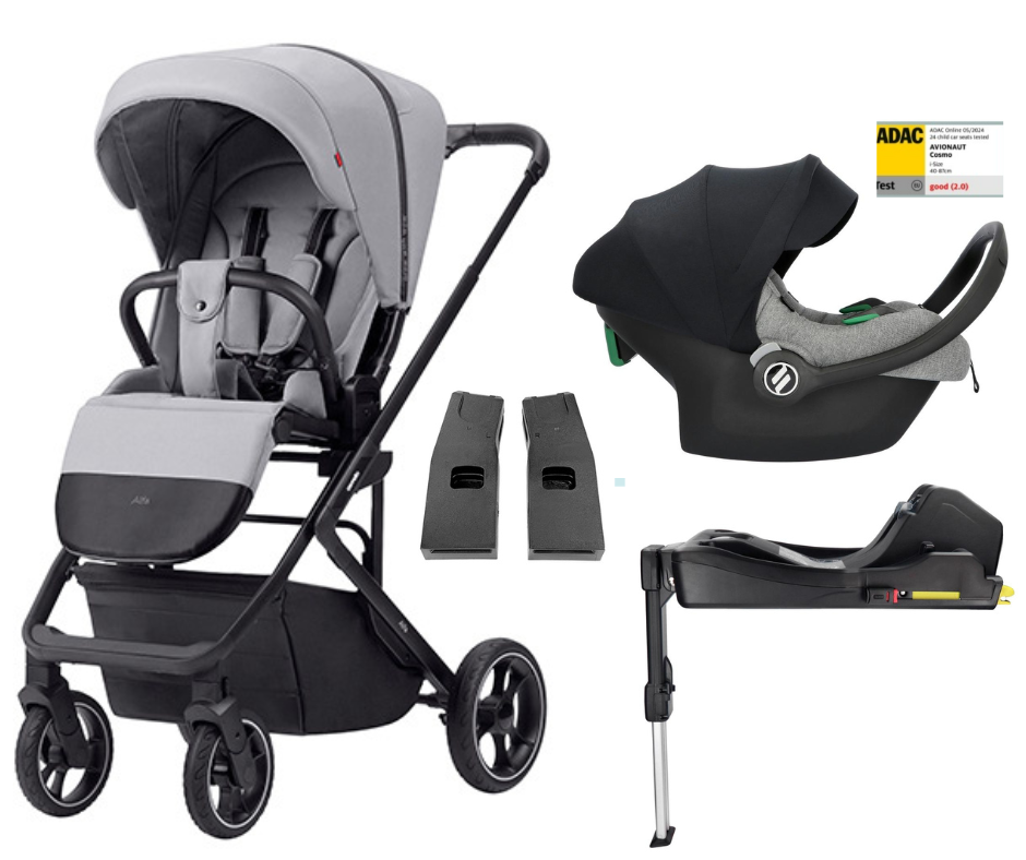 Carrello - ALFA (2024) - Feather Grey + Avionaut - COSMO SMART 2.0 - Grey Flannel + Avionaut - BASE DOCK 2 +  Adaptadores