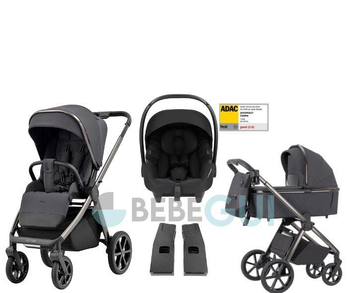 Carrello - OMEGA 6530/1 - Excelente Grey + Avionaut - COSMO - Black + Adaptadores - Bebegui - Cadeiras Auto e Carrinhos